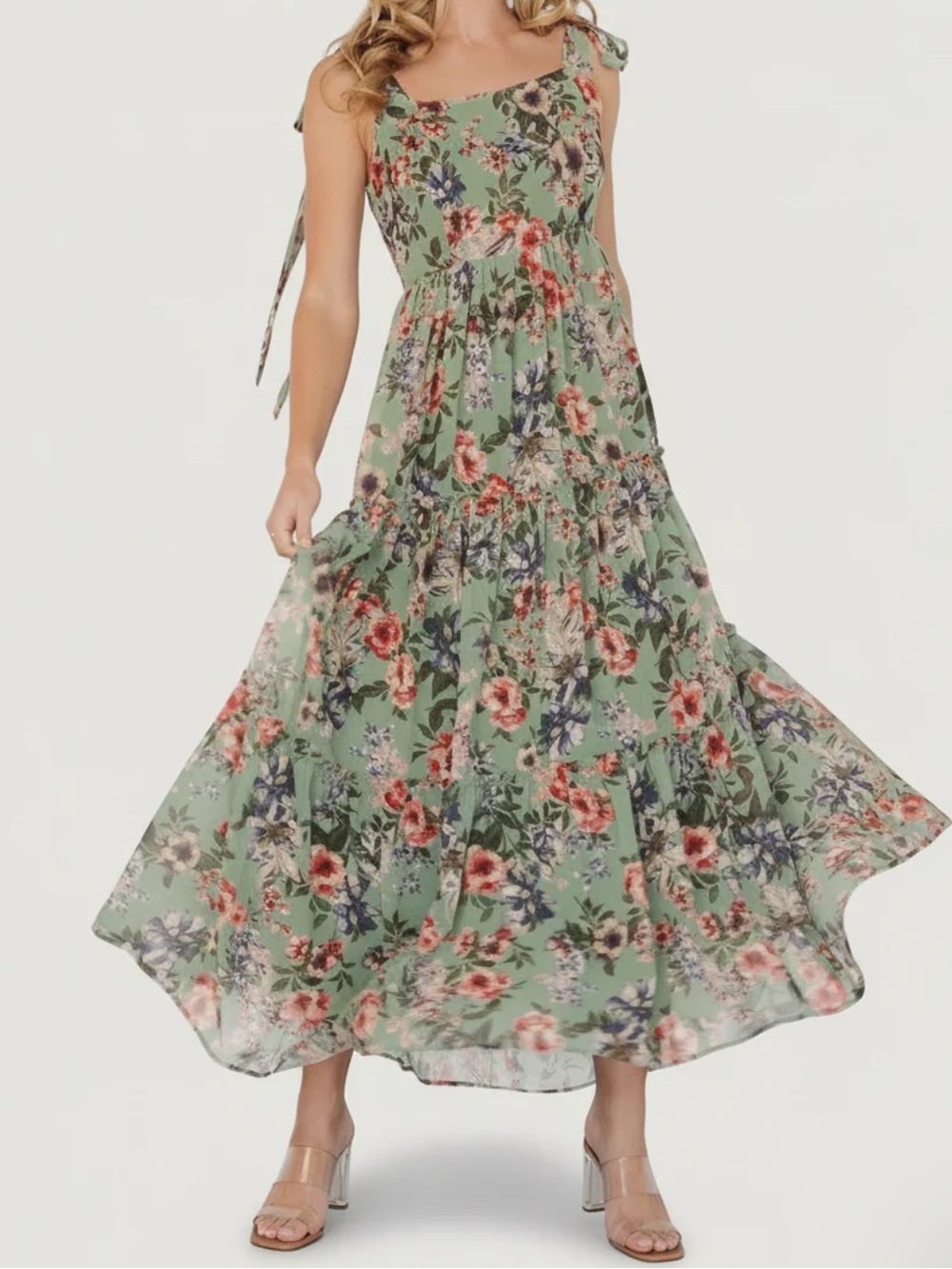 Baltic Born Sage Floral Tie-Shoulder Maxi Dress